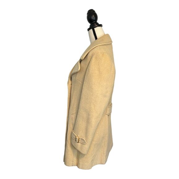 Vintage Womens Unbranded Wool Long Peacoat Camel Union Made Gold Stitching SZ 12 - Picture 3 of 7